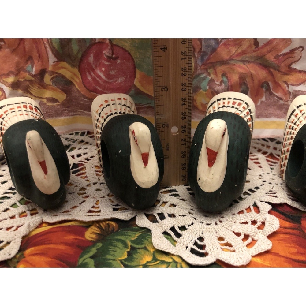 Vtg Hand painted Wooden Turkey Birds Napkin Ring Holders Set of‎ 4 Thanksgiving - Picture 14 of 15